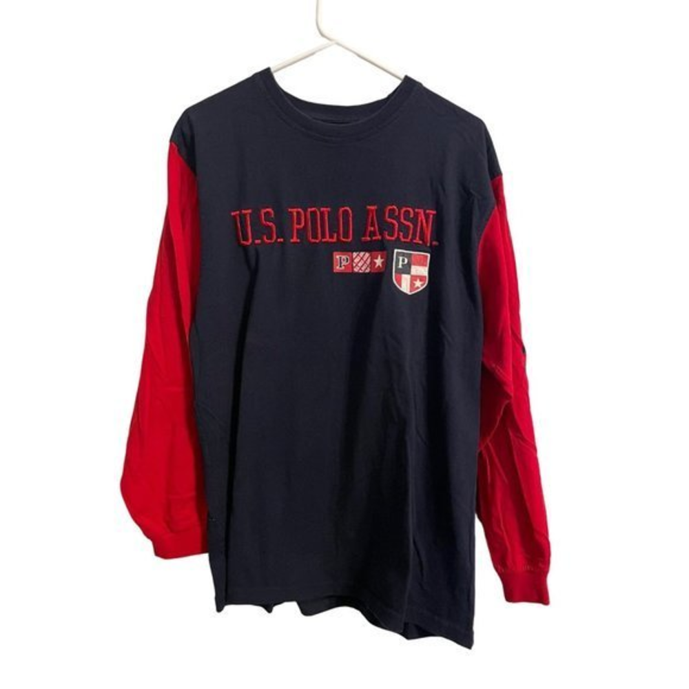 U.S. Polo Assn. Embroidered Long Sleeve‎ Color Block T Shirt Size Medium